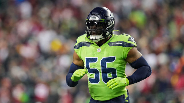 SEATTLE, WASHINGTON - DECEMBER 15: Jordyn Brooks #56 of the Seattle Seahawks runs off the field during the second quarter of a game against the San Francisco 49ers at Lumen Field on December 15, 2022 in Seattle, Washington.