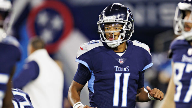 NASHVILLE, TENNESSEE - DECEMBER 29: Joshua Dobbs #11 of the Tennessee Titans warms up before a game against the Dallas Cowboys at Nissan Stadium on December 29, 2022 in Nashville, Tennessee. The Cowboys defeated the Titans 27-13.