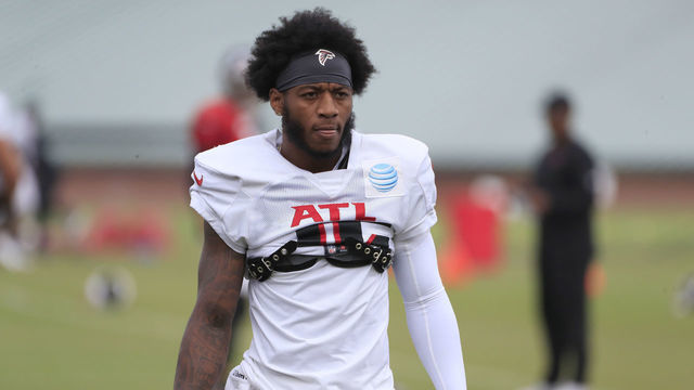 FLOWERY BRANCH, GA - AUGUST 06: Atlanta Falcons wide receiver Cameron Batson (16) looks on during Saturday morning workouts at the Falcons Training Facility on August 06, 2022, in Flowery Branch, Georgia.