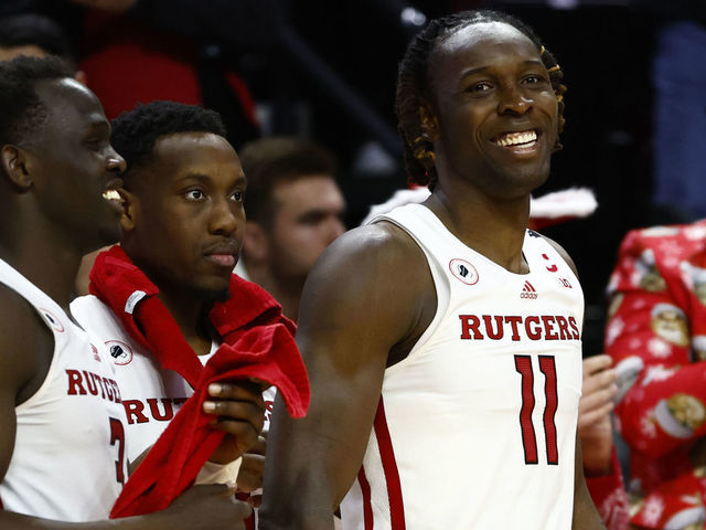 PISCATAWAY, NJ - DECEMBER 23: Clifford Omoruyi #11 of the Rutgers Scarlet Knights in action against the Bucknell Bison during a game at Jersey Mike's Arena on December 23, 2022 in Piscataway, New Jersey.