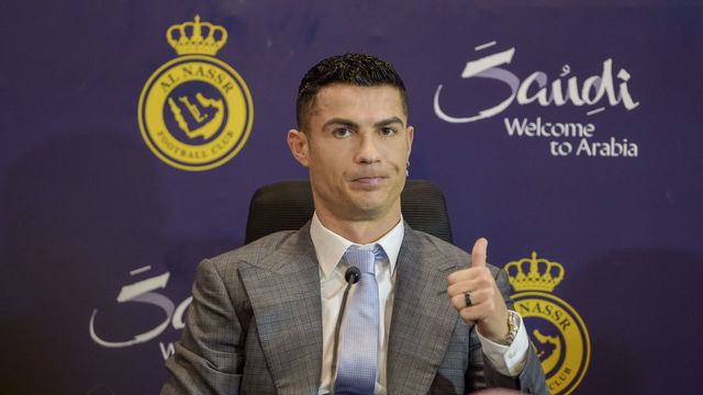 RIYADH, SAUDI ARABIA - JANUARY 03: Cristiano Ronaldo attends a press conference during the official unveiling of Cristiano Ronaldo as an Al Nassr player at Mrsool Park Stadium on January 3, 2023 in Riyadh, Saudi Arabia.