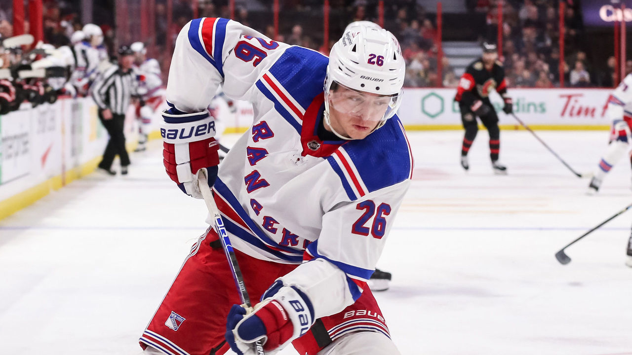 OTTAWA, CANADA - NOVEMBER 30: Jimmy Vesey #26 of the New York Rangers skates against the Ottawa Senators at Canadian Tire Centre on November 30, 2022 in Ottawa, Ontario, Canada.