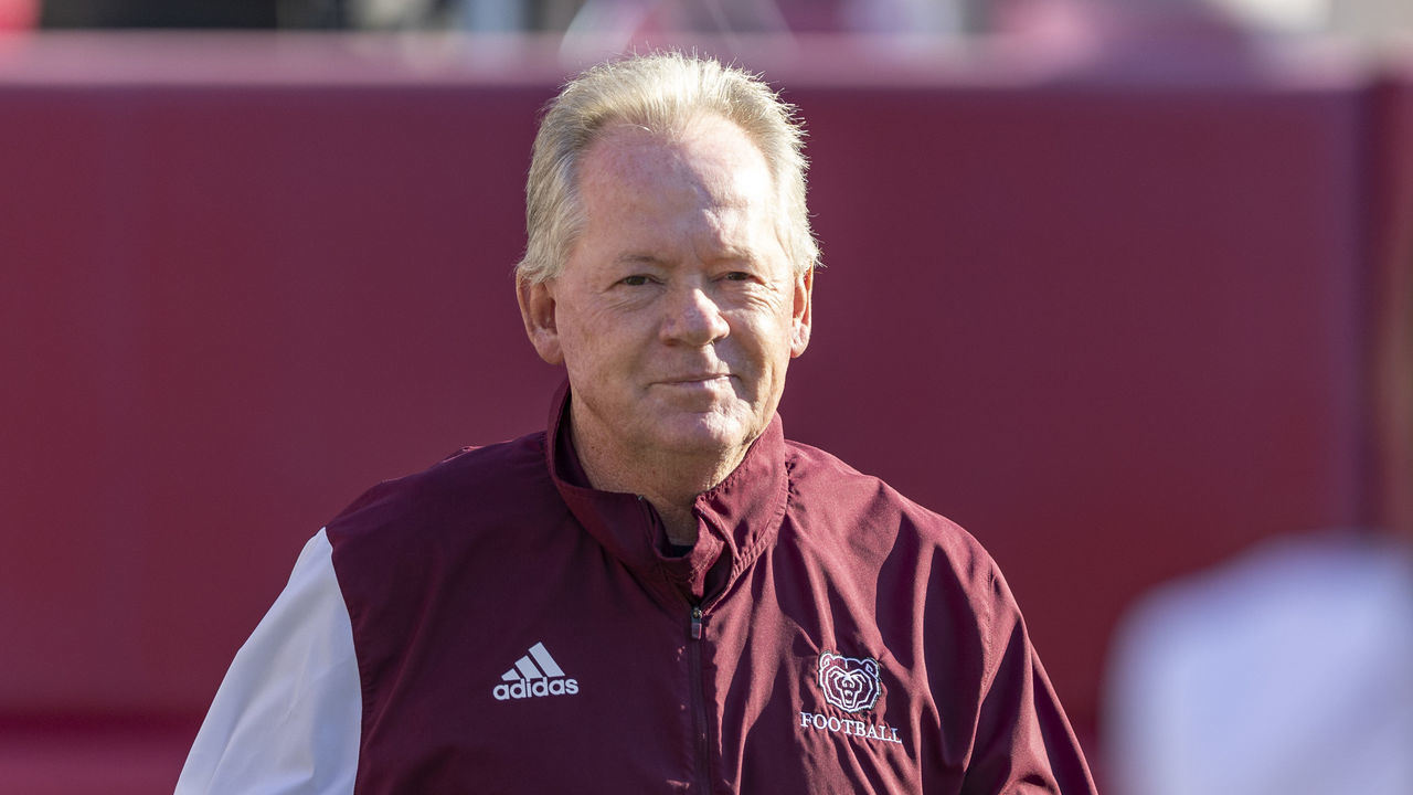 FAYETTEVILLE, ARKANSAS - SEPTEMBER 17: Head Coach Bobby Petrino of the Missouri State Bears walks onto he field before a game against the Arkansas Razorbacks at Donald W. Reynolds Razorback Stadium on September 17, 2022 in Fayetteville, Arkansas. The Razorbacks defeated the Bears 38-27.