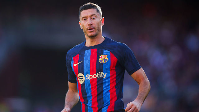BARCELONA, SPAIN - DECEMBER 31: Robert Lewandowski FC Barcelona follows the action during the LaLiga Santander match between FC Barcelona and RCD Espanyol at Spotify Camp Nou on December 31, 2022 in Barcelona, Spain.