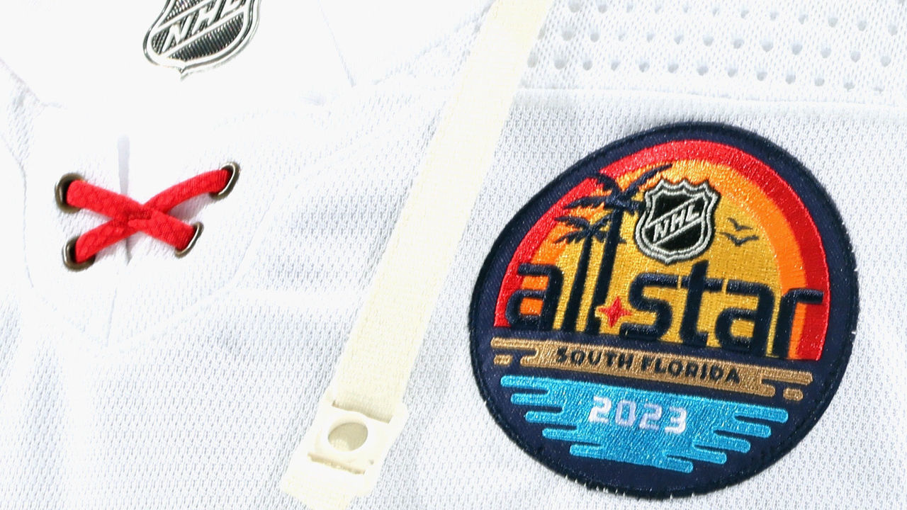 ELMONT, NEW YORK - OCTOBER 13: A close up view of the Florida Panthers jersey and all-star patch during the game against the New York Islanders at the Islanders home opener at the UBS Arena on October 13, 2022 in Elmont, New York.