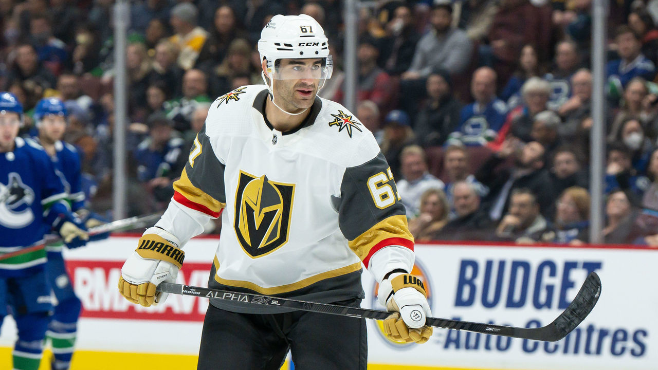 VANCOUVER, BC - APRIL 12: Vegas Golden Knights left wing Max Pacioretty (67) waits for a face-off during their NHL game against the Vancouver Canucks at Rogers Arena on April 12, 2022 in Vancouver, British Columbia, Canada.