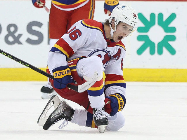 NEWARK, NJ - DECEMBER 09: New Jersey Devils center Jack Hughes (86) celebrates after scoring a goal during the National Hockey League game between the New York Islanders and the New Jersey Devils on December 9, 2022 at Prudential Center in Newark, NJ.