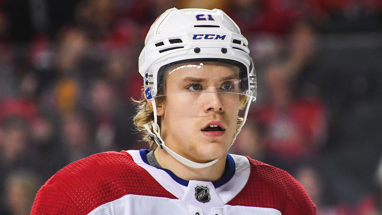 CALGARY, CANADA - DECEMBER 1: Kaiden Guhle #21 of the Montreal Canadiens in action against the Calgary Flames during an NHL game at Scotiabank Saddledome on December 1, 2022 in Calgary, Alberta, Canada.
