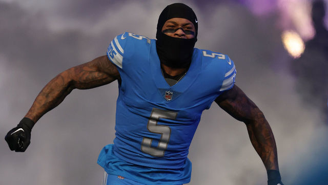 DETROIT, MICHIGAN - DECEMBER 11: DeShon Elliott #5 of the Detroit Lions is introduced prior to a game against the Minnesota Vikings at Ford Field on December 11, 2022 in Detroit, Michigan.