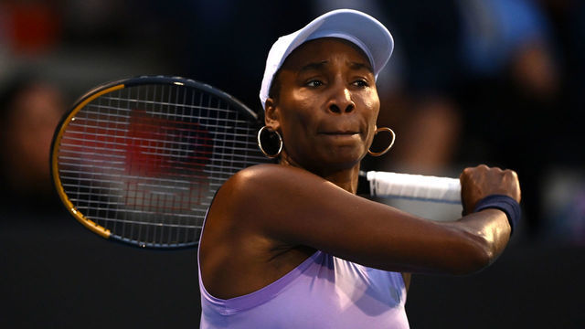 AUCKLAND, NEW ZEALAND - JANUARY 02: Venus Williams of USA plays a forehand during her first round match against Katie Volynets of USA during day one of the 2023 ASB Classic Women's at the ASB Tennis Arena on January 02, 2023 in Auckland, New Zealand.