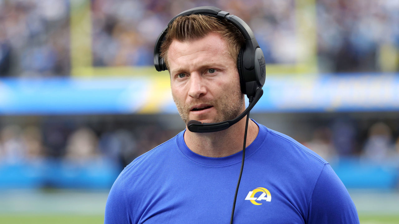 INGLEWOOD, CALIFORNIA - JANUARY 01: Head coach Sean McVay of the Los Angeles Rams looks on during the second quarter against the Los Angeles Chargers at SoFi Stadium on January 01, 2023 in Inglewood, California.