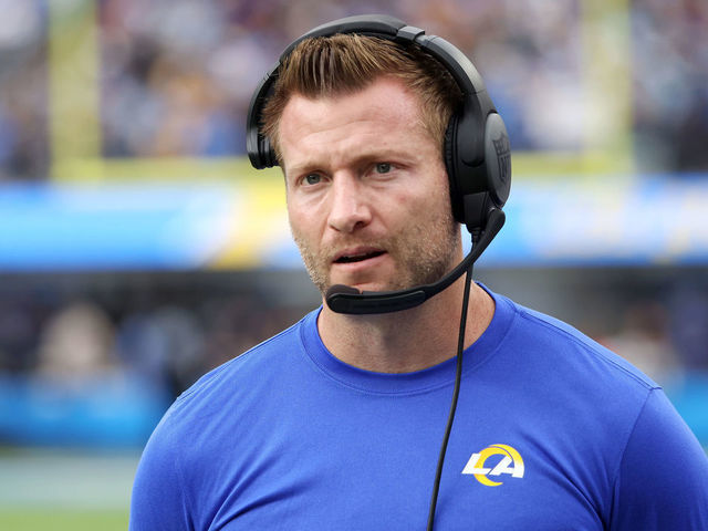 INGLEWOOD, CALIFORNIA - JANUARY 01: Head coach Sean McVay of the Los Angeles Rams looks on during the second quarter against the Los Angeles Chargers at SoFi Stadium on January 01, 2023 in Inglewood, California.