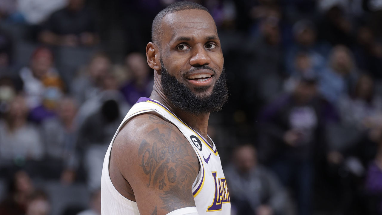 SACRAMENTO, CA - JANUARY 7: LeBron James #6 of the Los Angeles Lakers smiles during the game against the Sacramento Kings on January 7, 2023 at Golden 1 Center in Sacramento, California. Mandatory Copyright Notice: Copyright 2023 NBAE