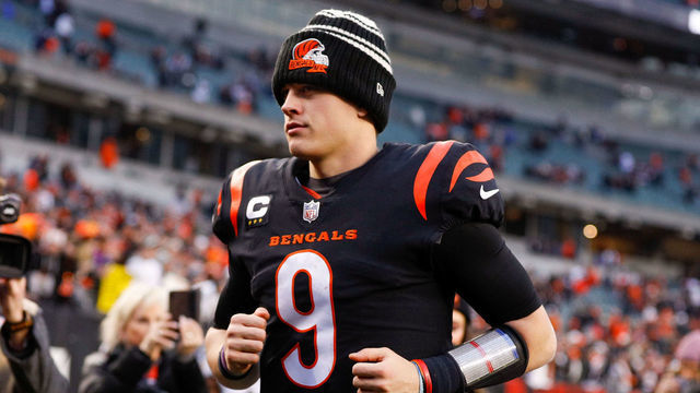 CINCINNATI, OH - JANUARY 08: Cincinnati Bengals quarterback Joe Burrow (9) runs off the field after the game against the Baltimore Ravens and the Cincinnati Bengals on January 8, 2023, at Paycor Stadium in Cincinnati, OH.