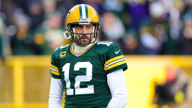 GREEN BAY, WISCONSIN - JANUARY 01: Aaron Rodgers #12 of the Green Bay Packers looks on before the game against the Minnesota Vikings at Lambeau Field on January 01, 2023 in Green Bay, Wisconsin.