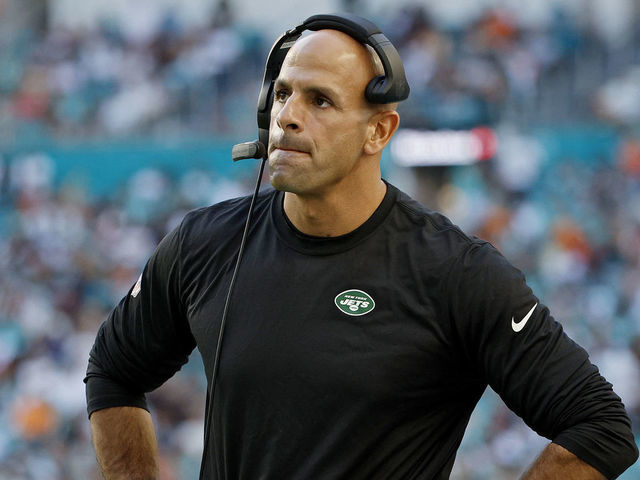 MIAMI GARDENS, FLORIDA - JANUARY 08: Head coach Robert Saleh of the New York Jets looks on during the second half against the Miami Dolphins at Hard Rock Stadium on January 08, 2023 in Miami Gardens, Florida.