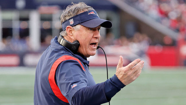 FOXBOROUGH, MASSACHUSETTS - JANUARY 01: Head coach Bill Belichick of the New England Patriots reacts against the Miami Dolphins during the second half at Gillette Stadium on January 01, 2023 in Foxborough, Massachusetts.