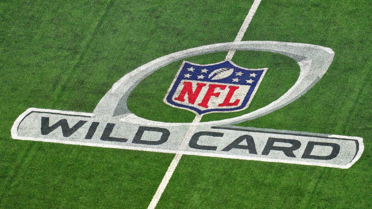 ARLINGTON, TX - JANUARY 16: A detail view of the NFL Wild Card logo is seen on the field during the NFC Wild Card game between the San Francisco 49ers and the Dallas Cowboys on January 16, 2022 at AT&T Stadium in Arlington, TX.