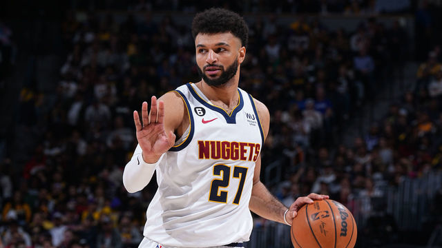 DENVER, CO - JANUARY 9: Jamal Murray #27 of the Denver Nuggets dribbles the ball during the game against the Los Angeles Lakers on January 9, 2023 at the Ball Arena in Denver, Colorado. NOTE TO USER: User expressly acknowledges and agrees that, by downloading and/or using this Photograph, user is consenting to the terms and conditions of the Getty Images License Agreement. Mandatory Copyright Notice: Copyright 2023 NBAE