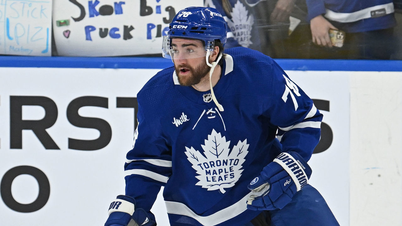 TORONTO, ON - JANUARY 05: Toronto Maple Leafs Defenceman T.J. Brodie (78) in warmups prior to the regular season NHL game between the Seattle Kraken and Toronto Maple Leafs on January 5, 2023 at Scotiabank Arena in Toronto, ON.