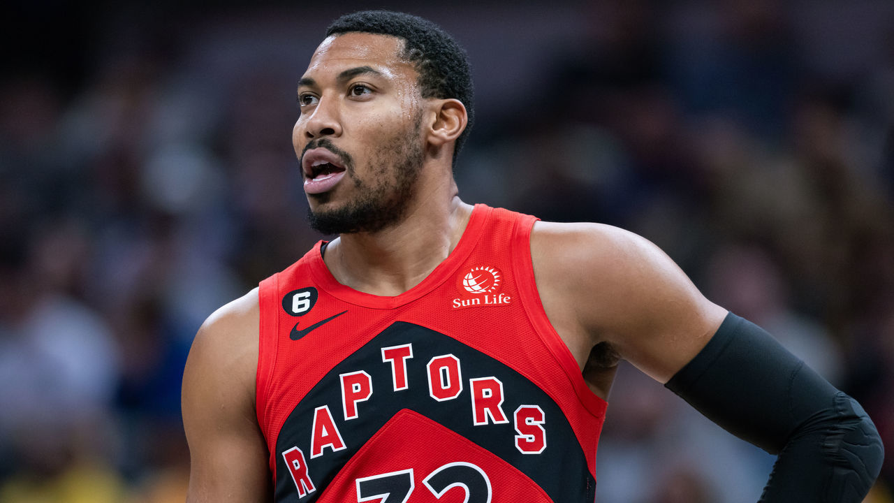 INDIANAPOLIS, IN - NOVEMBER 12: Otto Porter Jr. #32 of the Toronto Raptors is seen during the game against the Indiana Pacers at Gainbridge Fieldhouse on November 12, 2022 in Indianapolis, Indiana.
