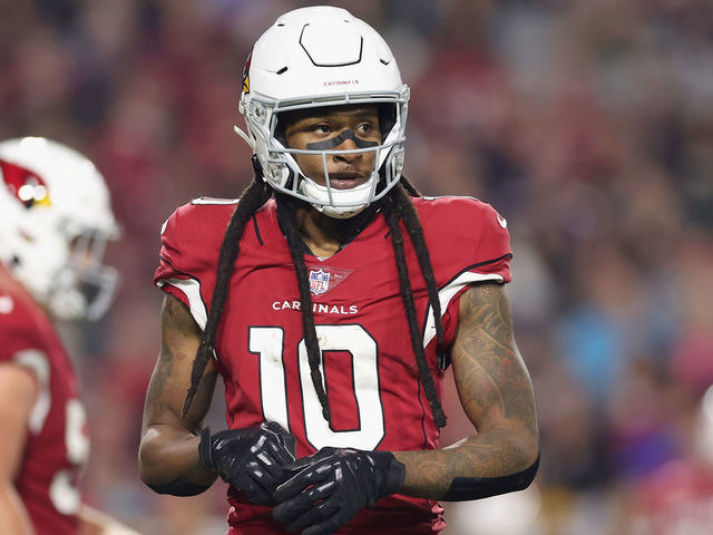 GLENDALE, ARIZONA - DECEMBER 12: Wide receiver DeAndre Hopkins #10 of the Arizona Cardinals during the NFL game at State Farm Stadium on December 12, 2022 in Glendale, Arizona. The Patriots defeated the Cardinals 27-13.