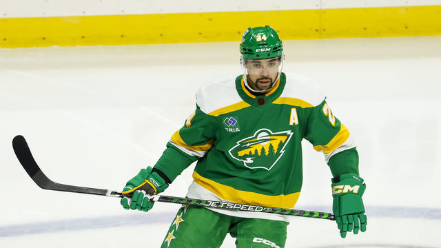 ST PAUL, MN - NOVEMBER 23: Matt Dumba #24 of the Minnesota Wild looks on against the Winnipeg Jets in the second period of the game at Xcel Energy Center on November 23, 2022 in St Paul, Minnesota. The Wild defeated the Jets 6-1.