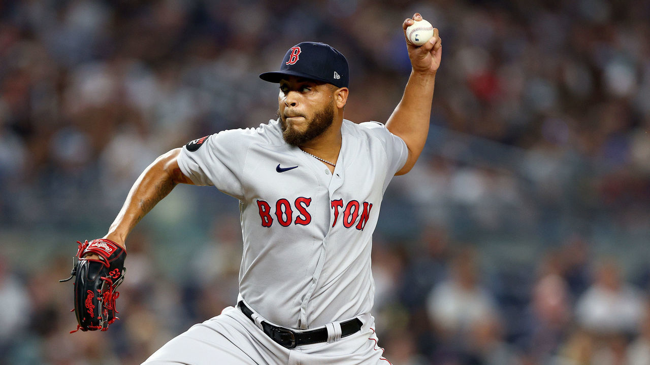 NEW YORK, NEW YORK - JULY 16: Darwinzon Hernandez #63 of the Boston Red Sox delivers a pitch in the sixth inning against the New York Yankees at Yankee Stadium on July 16, 2022 in the Bronx borough of New York City.