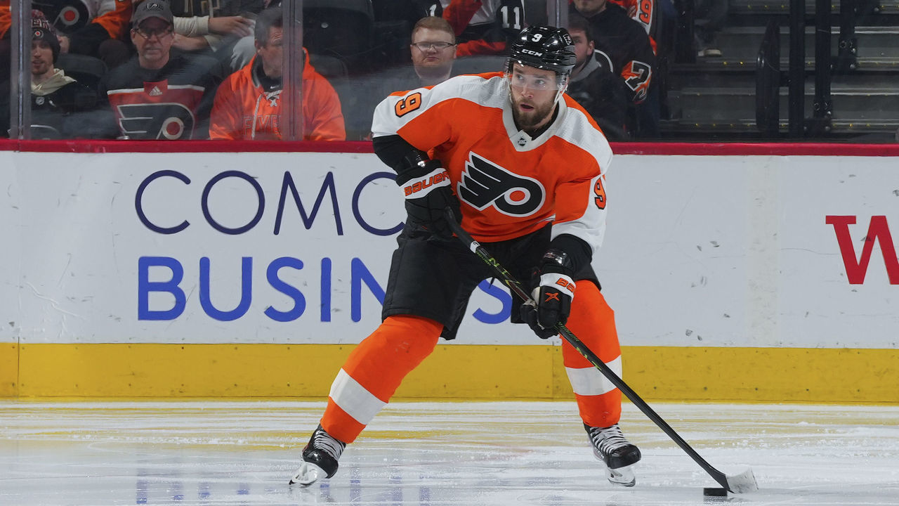 PHILADELPHIA, PA - DECEMBER 05: Ivan Provorov #9 of the Philadelphia Flyers controls the puck against the Colorado Avalanche at the Wells Fargo Center on December 5, 2022 in Philadelphia, Pennsylvania.
