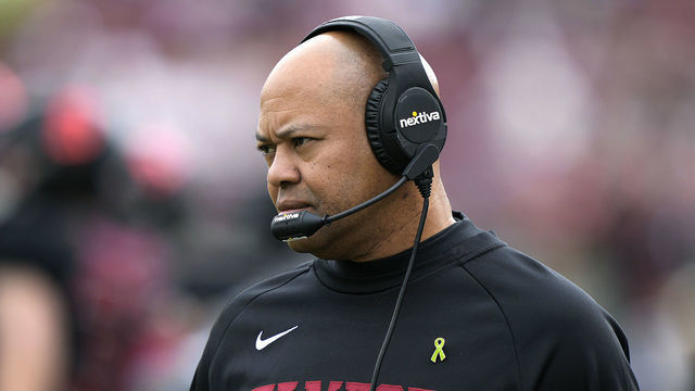 STANFORD, CALIFORNIA - NOVEMBER 05: Head coach David Shaw of the Stanford Cardinal looks on from the sidelines against the Washington State Cougars during the first quarter of an NCAA football game at Stanford Stadium on November 05, 2022 in Stanford, California.
