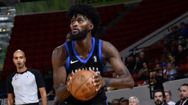 LAKELAND, FL - JANUARY 11: Jonathan Isaac #4 of the Lakeland Magic attempts a three point shot against the Westchester Knicks during the game on January 11, 2023 at RP Funding Center in Lakeland, Florida. Mandatory Copyright Notice: Copyright 2023 NBAE