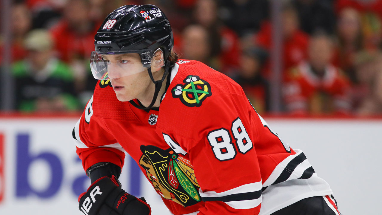 CHICAGO, IL - JANUARY 03: Chicago Blackhawks Right Wing Patrick Kane (88) in action during a game between the Tampa Bay Lightning and the Chicago Blackhawks on January 3, 2023 at the United Center in Chicago, IL.