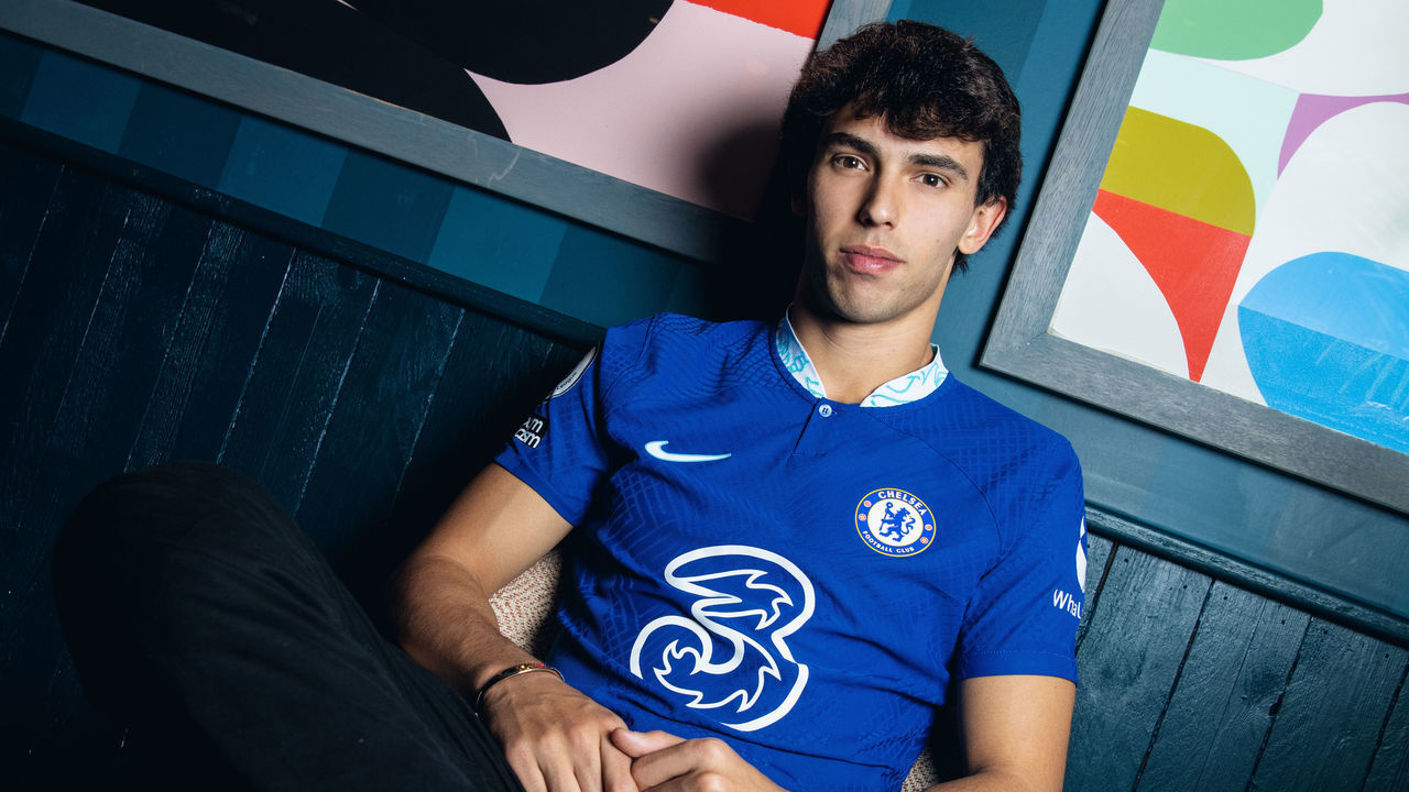 COBHAM, ENGLAND - JANUARY 11: Chelsea Unveil New Signing Joao Felix at Coppa Club on January 11, 2023 in Cobham, England.