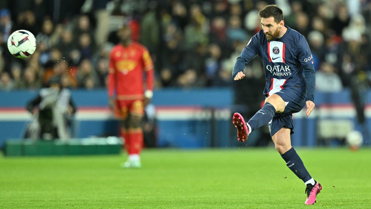 PARIS, FRANCE - JANUARY 11: Lionel Messi of Paris Saint - Germain in action during the French Ligue 1 (L1) soccer match between Paris Saint-Germain (PSG) and Angers SCO at Parc des Princes stadium in Paris, France on January 11, 2023.