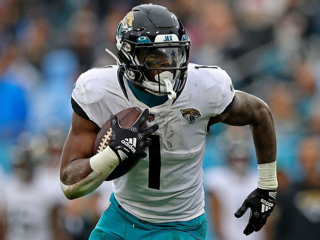 NASHVILLE, TENNESSEE - DECEMBER 11: Travis Etienne Jr. #1 of the Jacksonville Jaguars during the game against the Tennessee Titans at Nissan Stadium on December 11, 2022 in Nashville, Tennessee.
