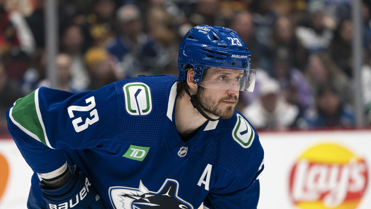 VANCOUVER, CANADA - JANUARY 5: Oliver Ekman-Larsson #23 of the Vancouver Canucks during NHL action against the Colorado Avalanche on January, 5, 2023 at Rogers Arena in Vancouver, British Columbia, Canada.