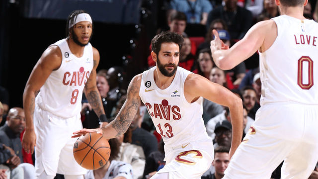 PORTLAND, OR - JANUARY 12: Ricky Rubio #13 of the Cleveland Cavaliers dribbles the ball during the game against the Portland Trail Blazers on January 12, 2023 at the Moda Center Arena in Portland, Oregon. Mandatory Copyright Notice: Copyright 2023 NBAE