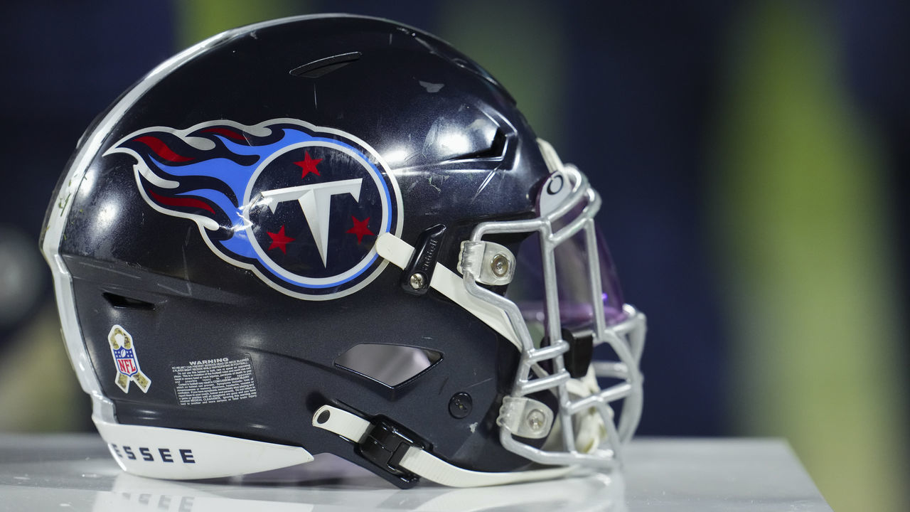 GREEN BAY, WI - NOVEMBER 17: A close-up view of a Tennessee Titans helmet against the Green Bay Packers at Lambeau on November 17, 2022 in Green Bay, Wisconsin.