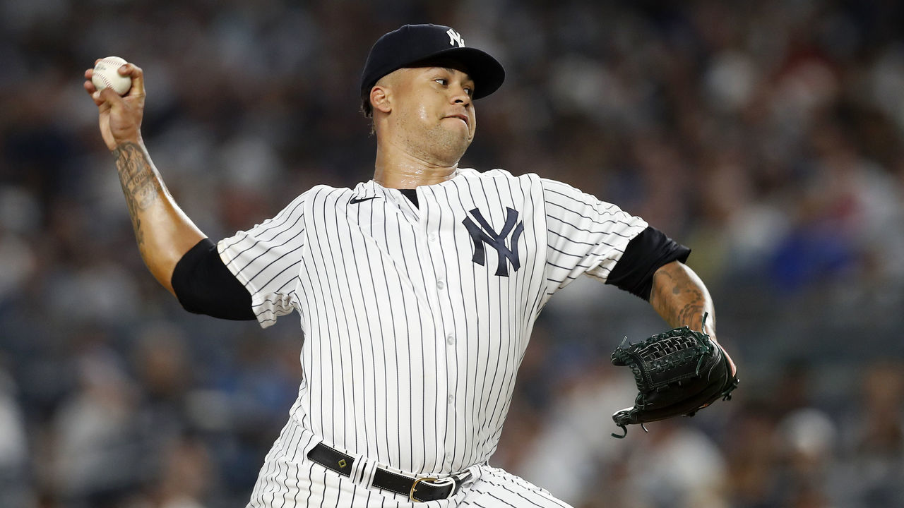 NEW YORK, NEW YORK - SEPTEMBER 09: Frankie Montas #47 of the New York Yankees in action against the Tampa Bay Rays at Yankee Stadium on September 09, 2022 in the Bronx borough of New York City. The Rays defeated the Yankees 4-2.