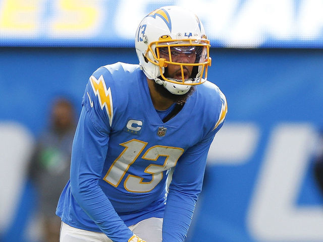 INGLEWOOD, CA - JANUARY 01: Los Angeles Chargers wide receiver Keenan Allen (13) in an offensive stance during an NFL regular season game between the Los Angeles Rams and the Los Angeles Chargers on January 01, 2023, at SoFi Stadium in Inglewood, CA.