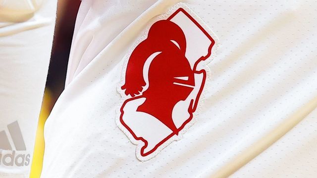 PISCATAWAY, NJ - JANUARY 08: A general view of the Rutgers Scarlet Knights shorts logo during the first half of the college basketball game between the Rutgers Scarlet Knights and the Iowa Hawkeyes on January 8, 2023 at Jersey Mikes Arena in Piscataway, New Jersey.
