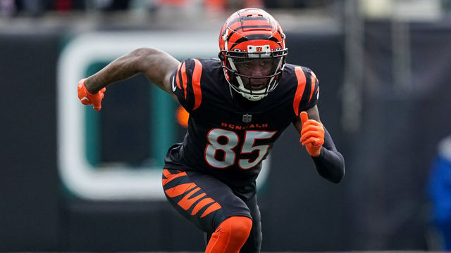 CINCINNATI, OHIO - JANUARY 08: Tee Higgins #85 of the Cincinnati Bengals runs a route in the first quarter against the Baltimore Ravens at Paycor Stadium on January 08, 2023 in Cincinnati, Ohio.