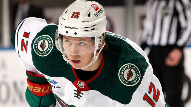ELMONT, NEW YORK - JANUARY 12: Matt Boldy #12 of the Minnesota Wild skates against the New York Islanders at the UBS Arena on January 12, 2023 in Elmont, New York.