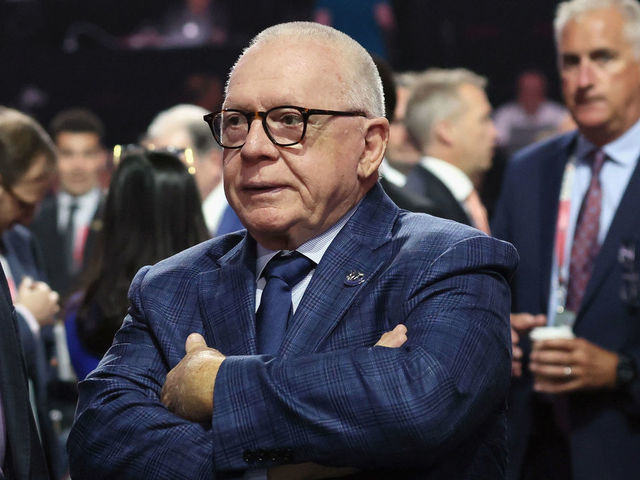 MONTREAL, QUEBEC - JULY 08: Ron Francis of the Seattle Kraken and Jim Rutherford of the Vancouver Canucks attend the 2022 NHL Draft at the Bell Centre on July 08, 2022 in Montreal, Quebec.