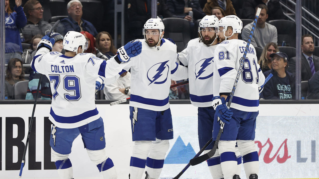 Victor Hedman Nikita Kucherov Pierre-Edouard Bellemare Tampa Bay