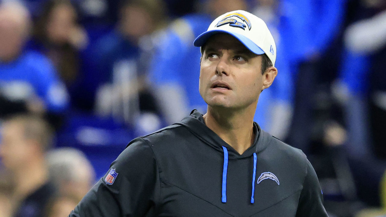 INDIANAPOLIS, INDIANA - DECEMBER 26: Head coach Brandon Staley of the Los Angeles Chargers looks on prior to the game against the Indianapolis Colts at Lucas Oil Stadium on December 26, 2022 in Indianapolis, Indiana.