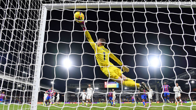 LONDON, ENGLAND - JANUARY 18: A general view as Michael Olise of Crystal Palace (not pictured) scores the team's first goal as David De Gea of Manchester United attempts to make a save during the Premier League match between Crystal Palace and Manchester United at Selhurst Park on January 18, 2023 in London, England.