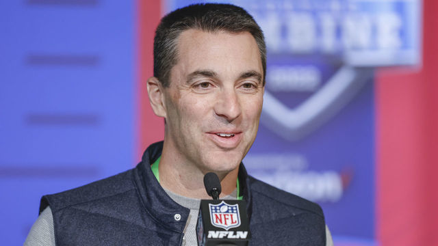 INDIANAPOLIS, IN - MAR 01: Tom Telesco, general manager of the Los Angeles Chargers speaks to reporters during the NFL Draft Combine at the Indiana Convention Center on March 1, 2022 in Indianapolis, Indiana.