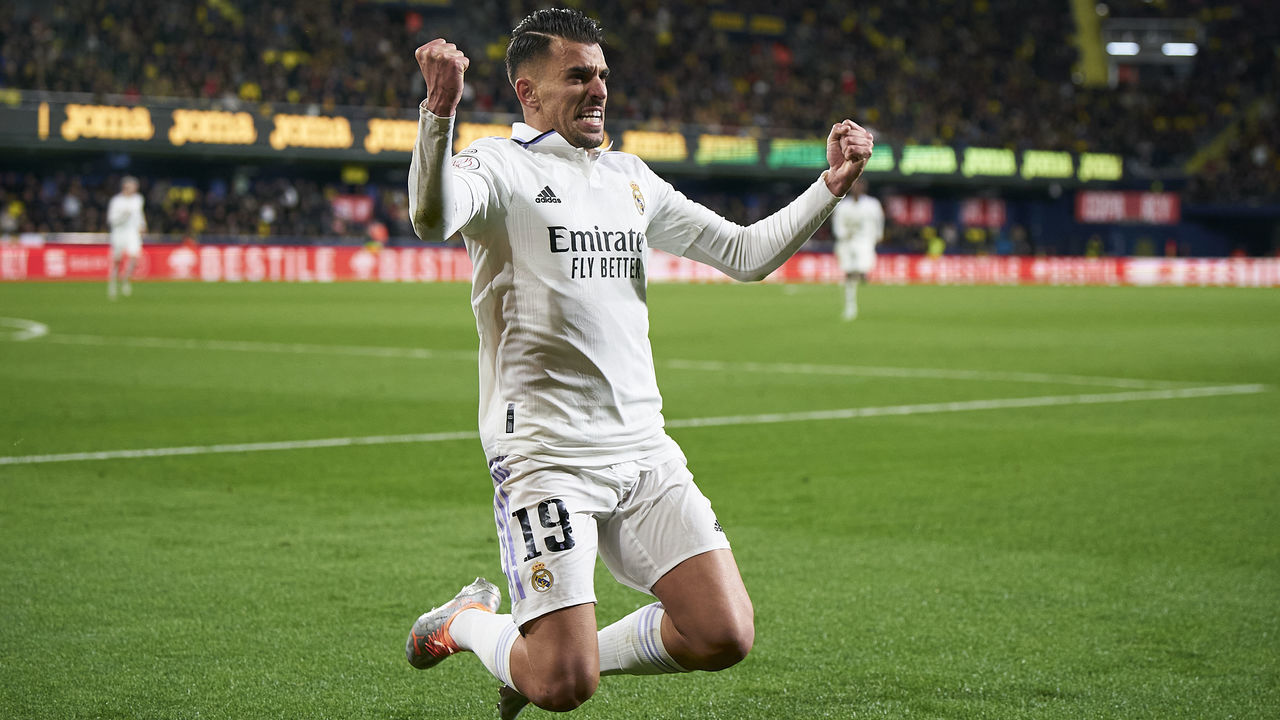 VILLARREAL, SPAIN - JANUARY 19: Daniel Ceballos of Real Madrid celebrates after scoring their side's third goal during the Copa del Rey Round of 16 match between Villarreal CF and Real Madrid at Estadio de la Ceramica on January 19, 2023 in Villarreal, Spain.