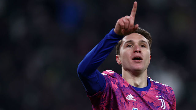 TURIN, ITALY - JANUARY 19: Federico Chiesa of Juventus Fc celebrates after scoring his team's second goal during the Coppa Italia match between Juventus and Monza at Juventus Stadium on January 19, 2023 in Turin, Italy.